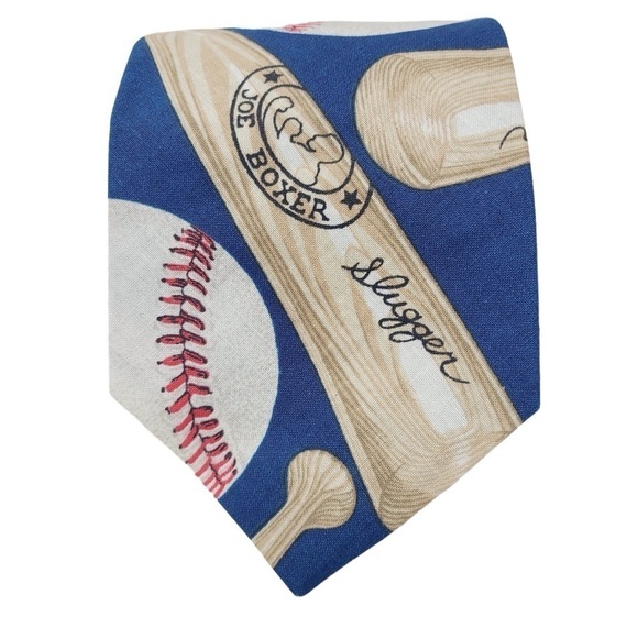Joe Boxer | Men's Navy Blue Novelty Baseball Ball Slugger Themed Tie (One Size) - Picture 1 of 11